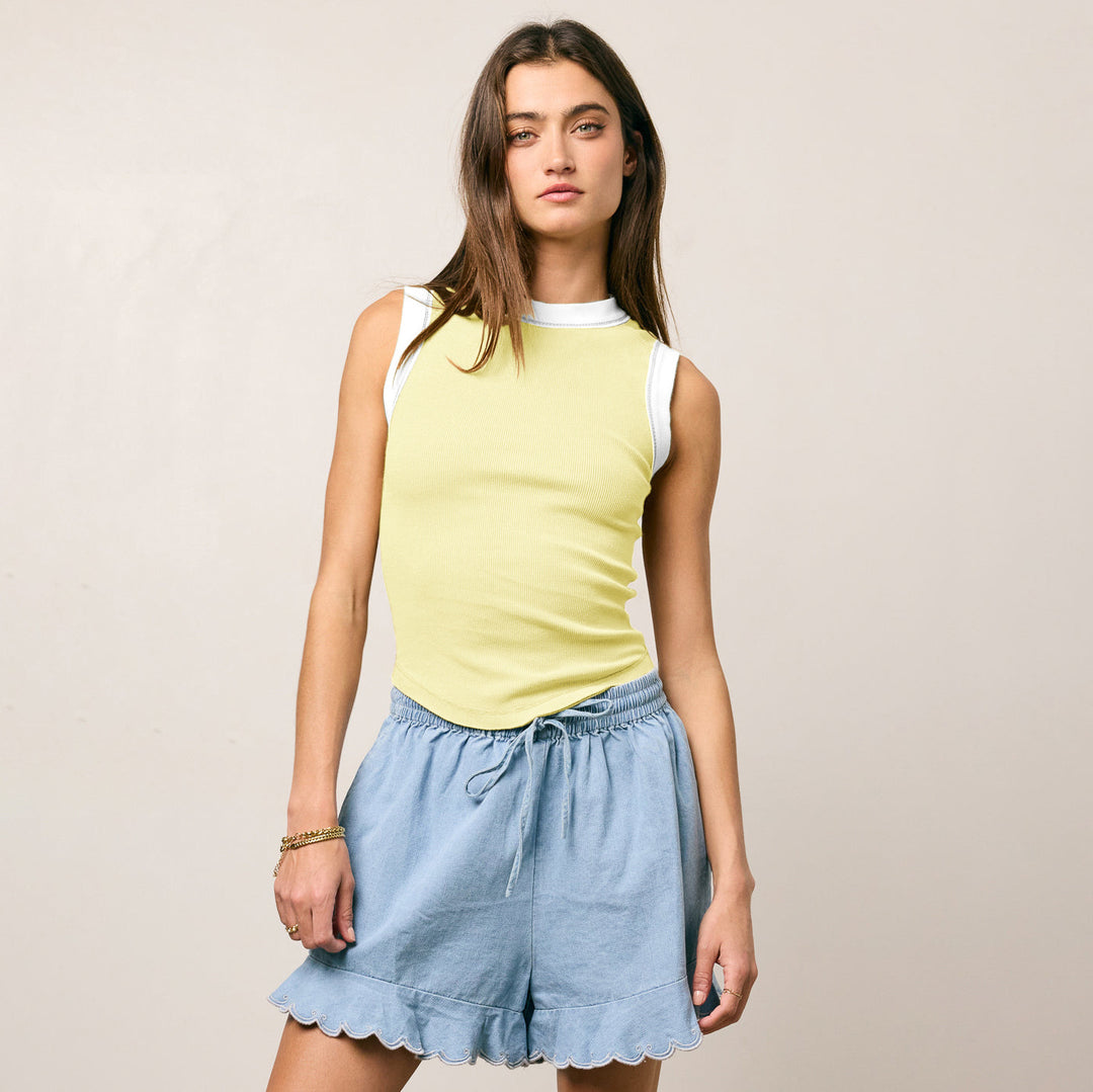 Damen Ripp-Top mit Kontrastdetails und figurbetontem Schnitt R&B