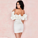 Damen Puffärmel Minikleid mit schulterfreiem Design und figurbetonter Silhouette R&B