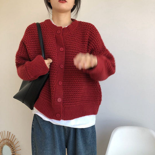 Damen Grobstrickjacke mit Knopfdetails und oversized Schnitt R&B