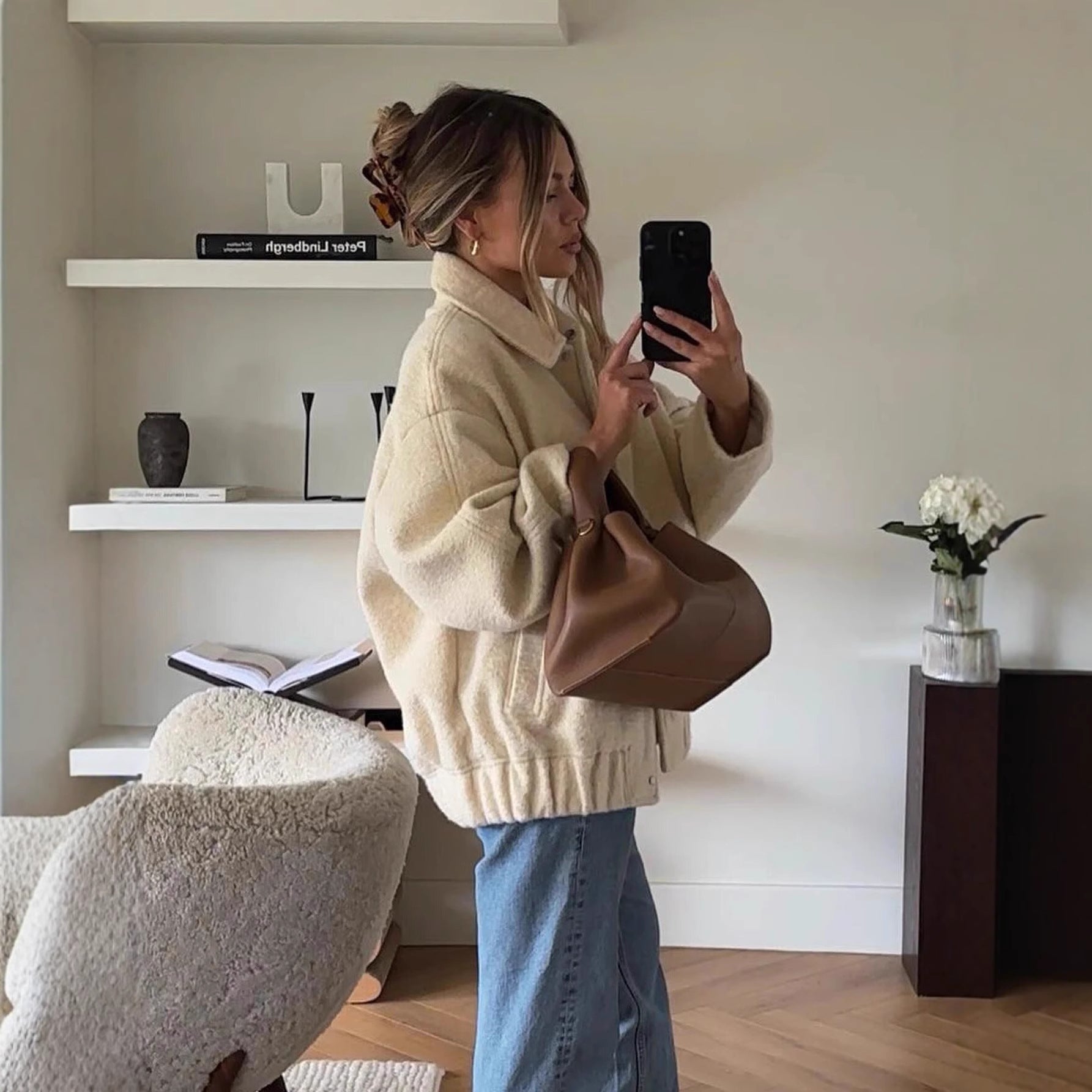 Damen strapazierfähige und kuschelige Teddyjacke mit elastischem Bund R&B