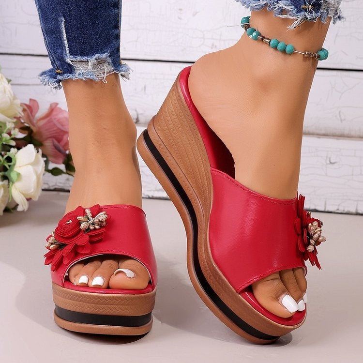 Damen Wedge-Pantoletten mit floralem Design R&B
