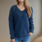 Damen lässiger V-Ausschnitt Pullover mit modernem Strukturdesign R&B