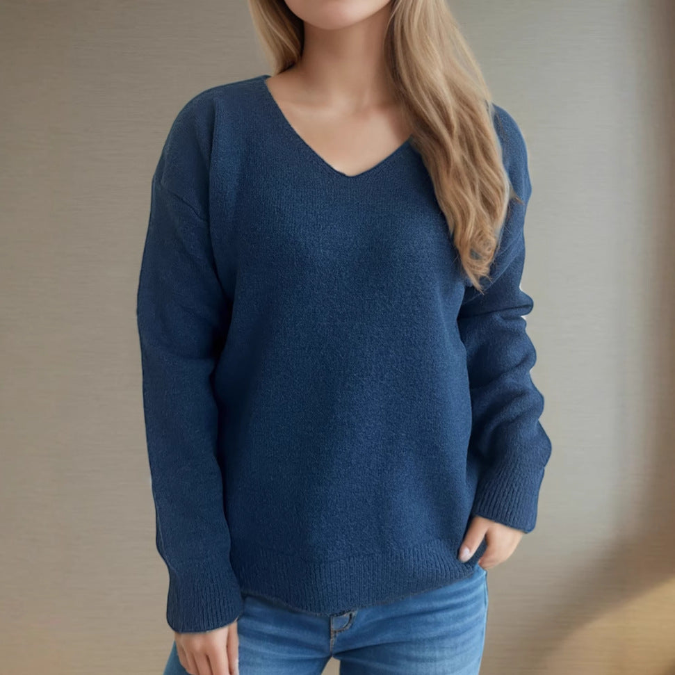 Damen lässiger V-Ausschnitt Pullover mit modernem Strukturdesign R&B