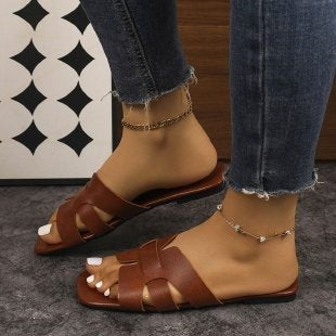 Damen Flache Riemchensandalen aus hochwertigem Leder R&B