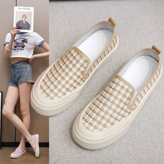 Damen modische Slip-On Sneakers mit Karomuster und flexiblem Fußbett R&B