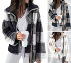 Damen modische Fleecejacke mit hoch geschlossenem Kragen und kariertem Muster R&B