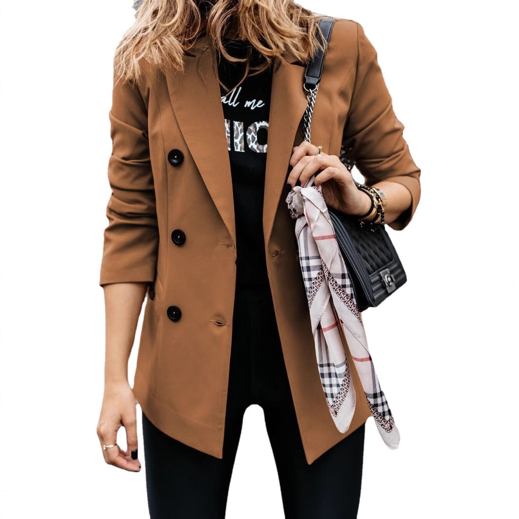Damen Modischer Doppelreiher-Blazer mit schmaler Silhouette und praktischen Taschen R&B