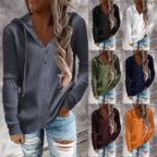 Damen Kapuzenpullover im modischen Rippdesign mit Knopfleiste R&B