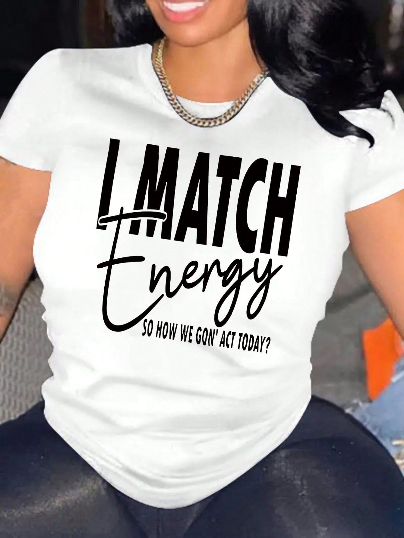 Damen Motiviertes Kurzarm-T-Shirt mit kreativem Schriftzug R&B