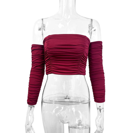 Damen Off-Shoulder Crop Top mit Faltenwurf R&B
