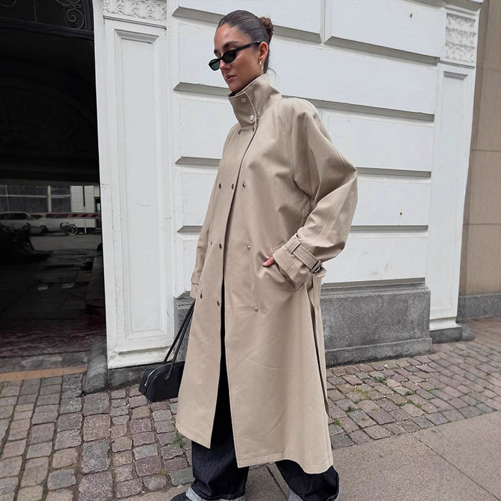 Damen elegante Trenchcoatjacke mit hohem Kragen R&B