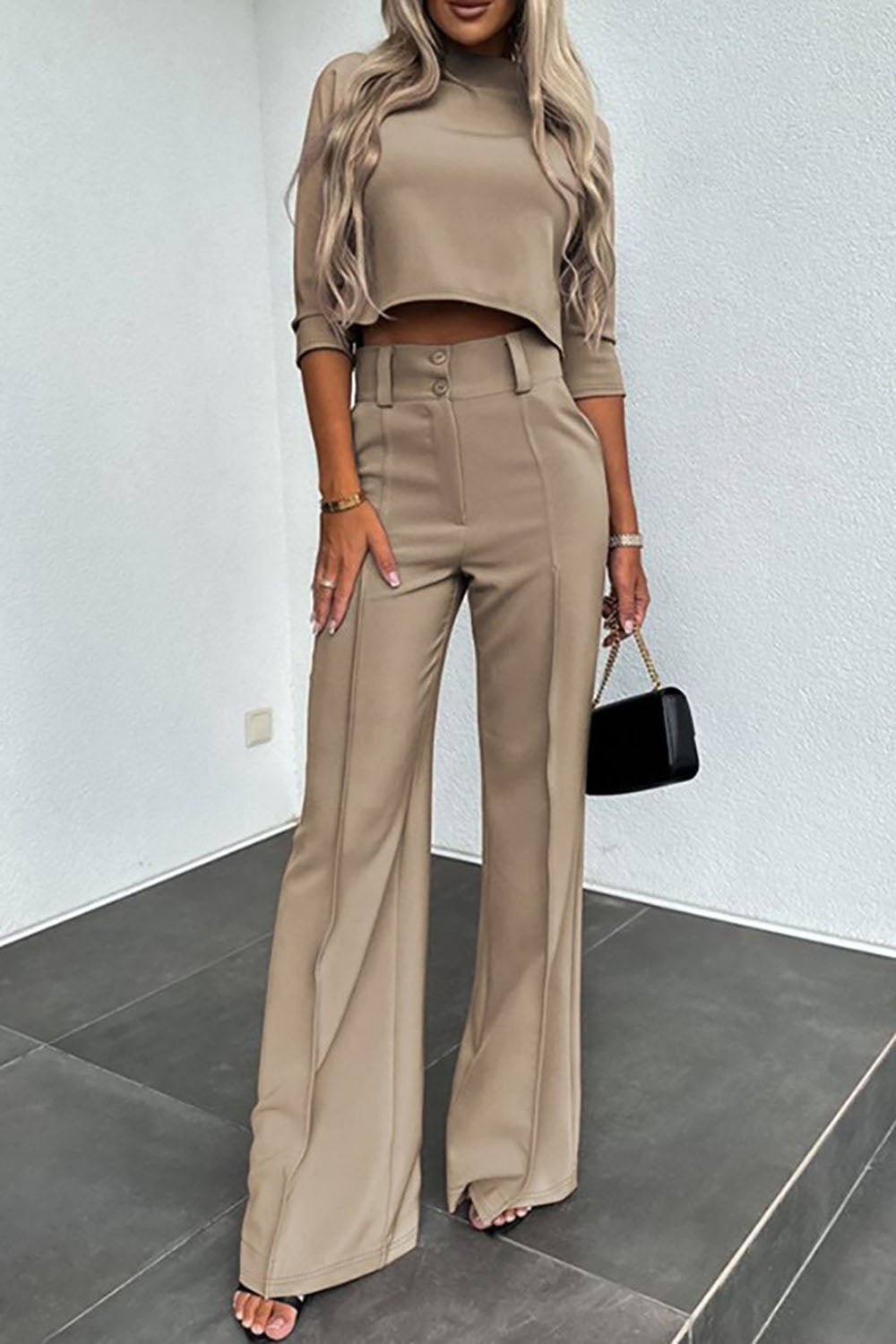 R&B | Ärmel Pullover Weitbeinige Hosen Geschäftliche Freizeit Outfits Satz