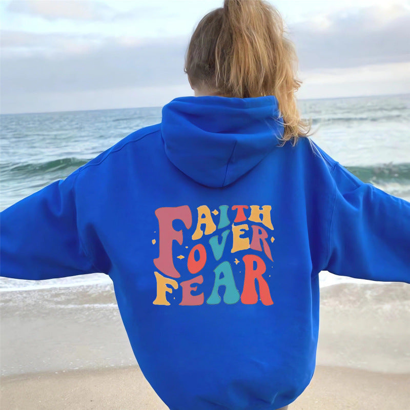 Damen Kapuzenpullover mit kreativem Schriftzug und weichem Innenfleece R&B