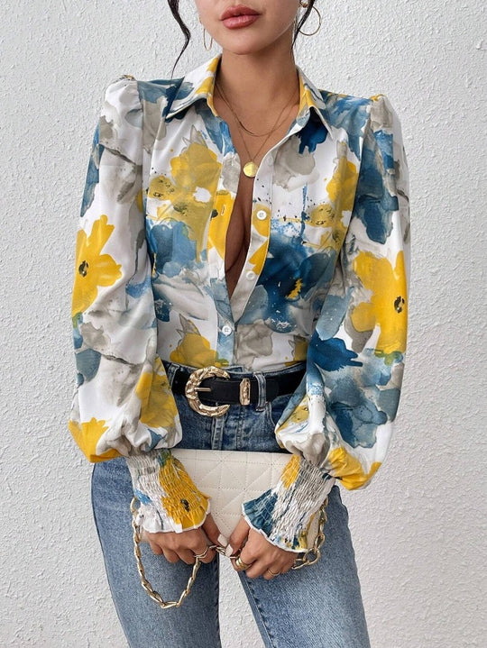 Damen Bluse mit floralem Muster und puffärmeligen Details R&B