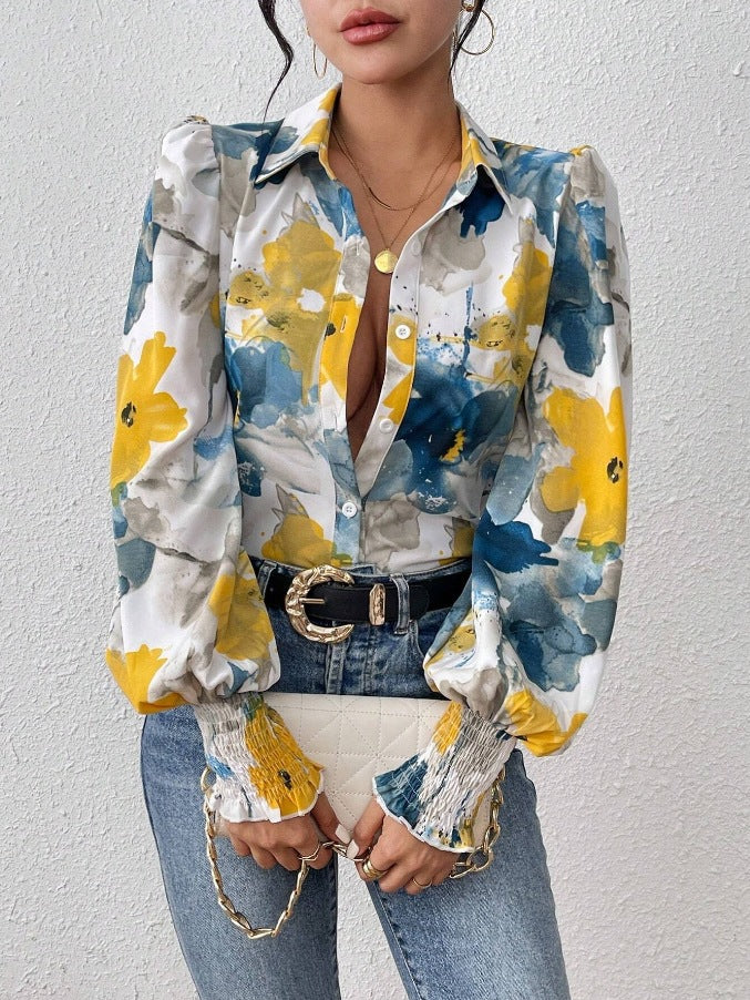 Damen Bluse mit floralen Mustern und puffärmel