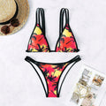 Damen Triangel-Bikini mit doppelten Trägern und trendigem Palmendruck R&B