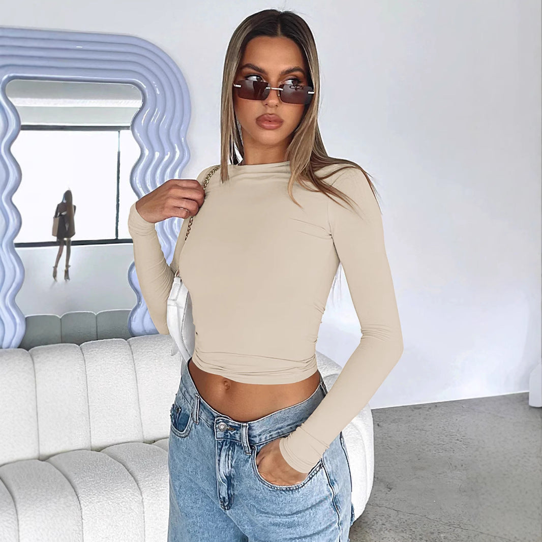Damen Longsleeve-Oberteil mit figurbetontem Schnitt und Raffung