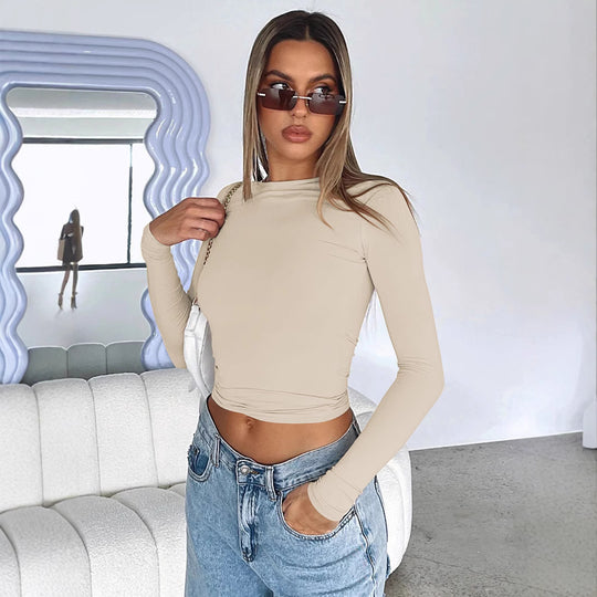 Damen Longsleeve-Oberteil mit figurbetontem Schnitt und Raffung R&B