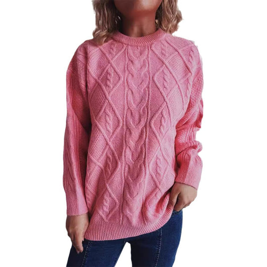 Damen Grobstrickpullover mit elegantem Zopfdesign und lässigem Schnitt R&B