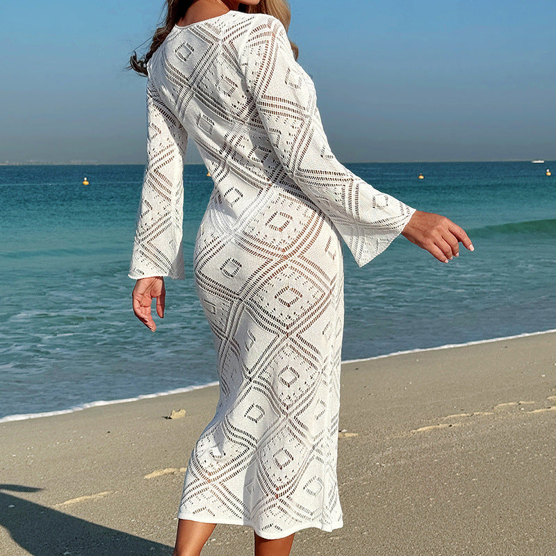 Damen elegantes Häkelkleid mit weit ausgestellten Ärmeln R&B