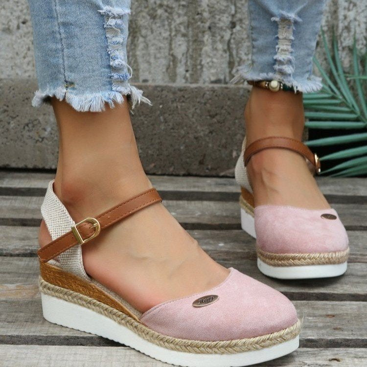 Damen Wedgesandalen mit elastischem Riemen und Jute-Applikation R&B
