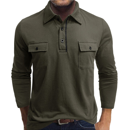 R&B | Poloshirts Baumwollmischung Reguläre Passform Lange Ärmel Klappentaschen