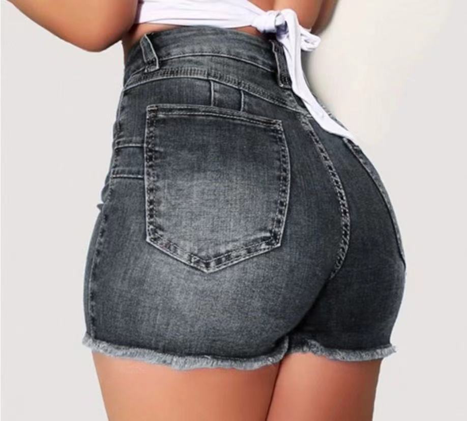 Damen Jeans-Shorts mit hohem Bund und ausgefranstem Saum R&B