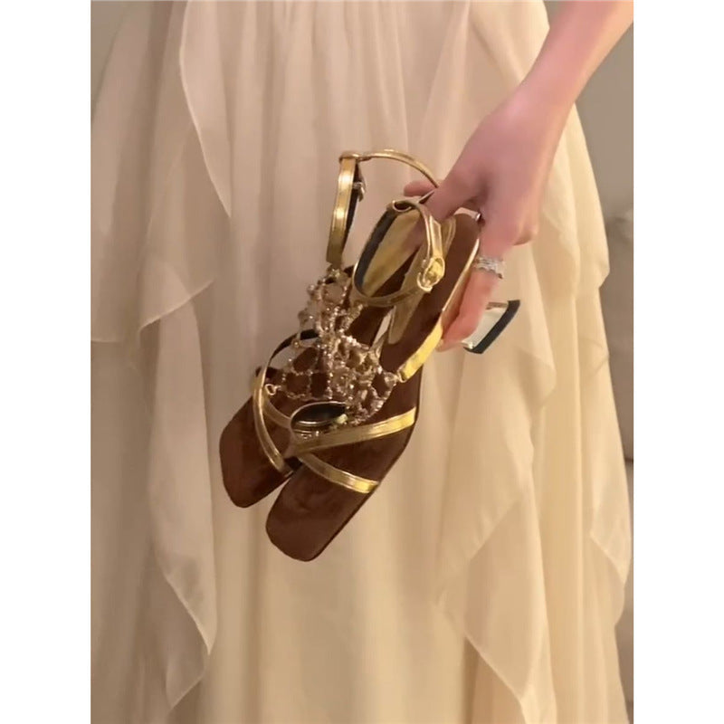 Damen elegante Sandalen mit funkelnden Strassdetails R&B