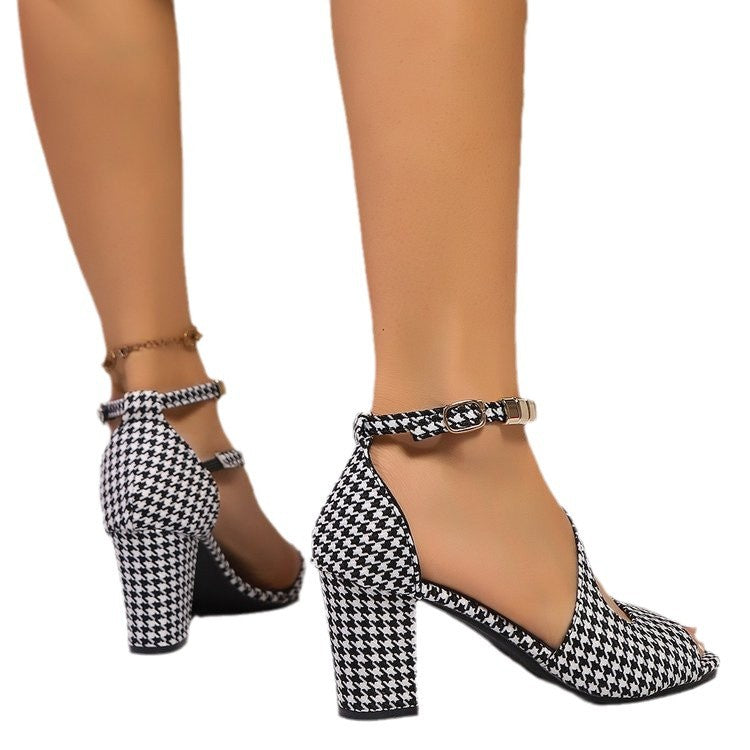 Damen Elegante Riemchen-Sandalen mit modischem Karomuster R&B