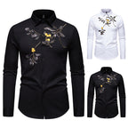 Herren elegantes Langarmhemd mit floraler Stickerei