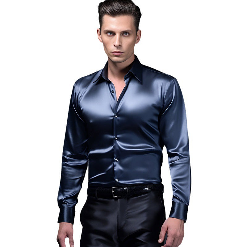 Herren Elegantes Satin-Hemd mit glänzender Oberfläche und modernem Schnitt R&B