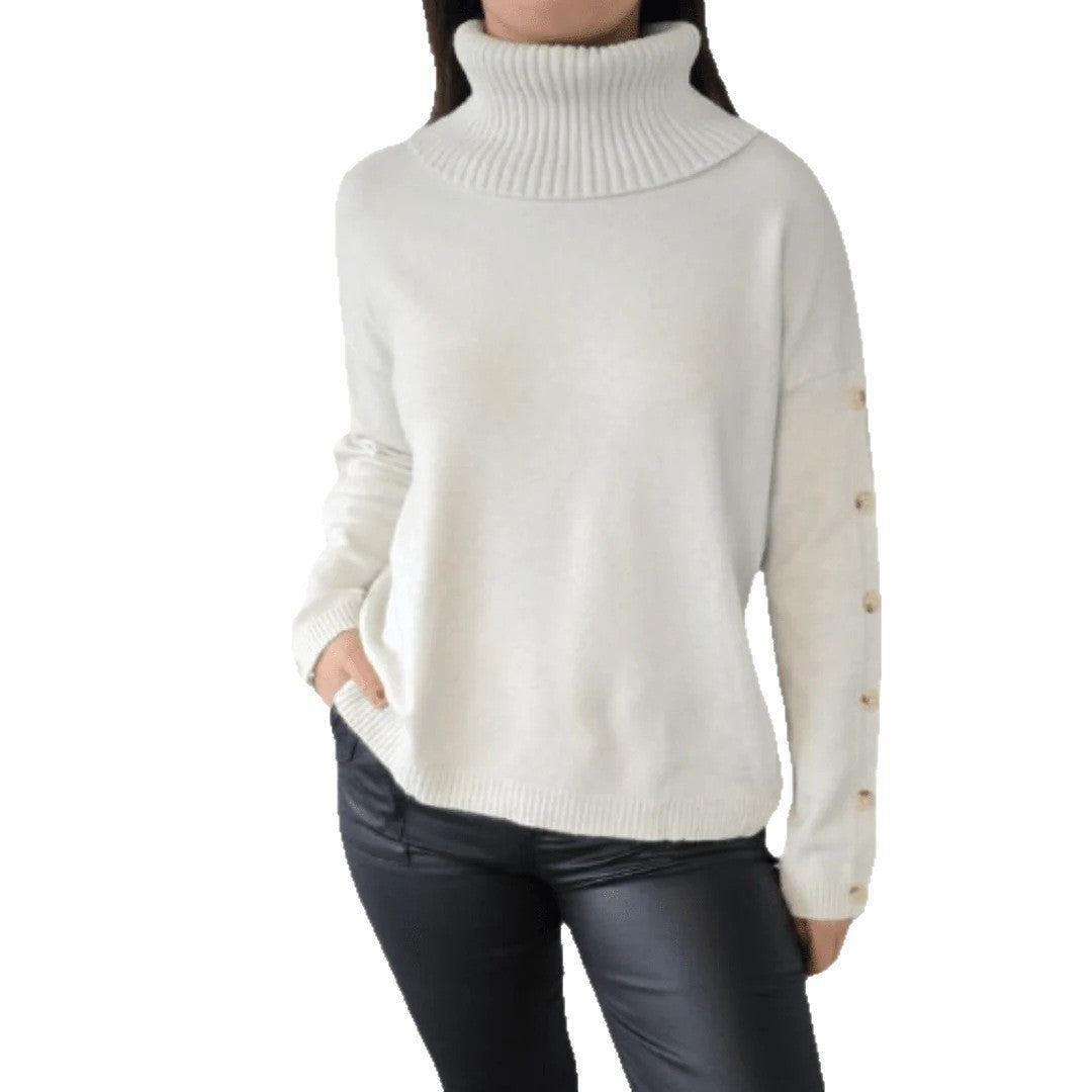 Damen Modischer Rollkragenpullover mit Knopfdetails R&B