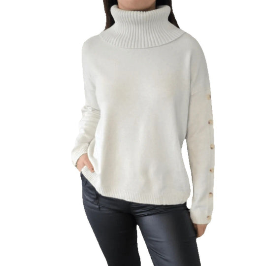 Damen Modischer Rollkragenpullover mit Knopfdetails R&B