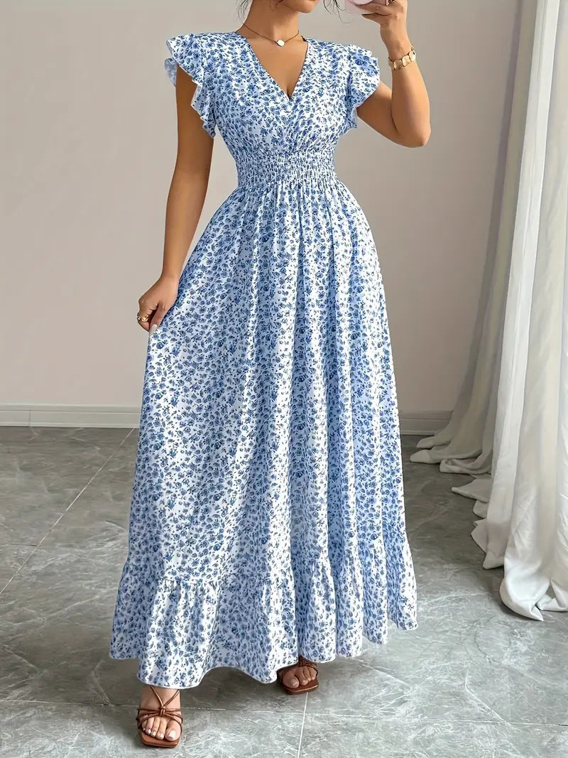 Damen Maxikleid mit Rüschenträgern und elastischem Tailleneinsatz R&B