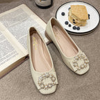 Damen Schicke Ballerinas mit Perlenschmuck