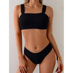 Damen Hochtaillierter Bikini mit quadratischem Oberteil und breiten Trägern R&B