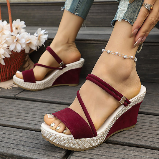 Damen Wedge-Pantoletten mit elastischen Riemen und rutschfester Sohle R&B