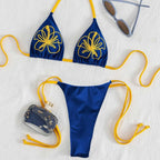 Damen Triangel-Bikini mit floralen Stickereien und verstellbaren Trägern R&B