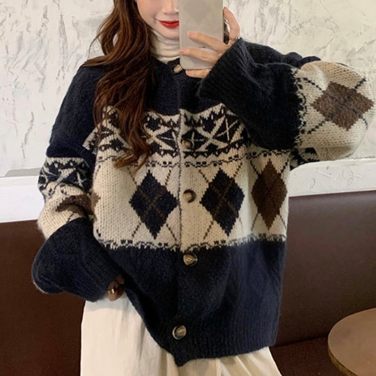 Damen Grobstrickjacke mit dekorativem Norwegermuster R&B