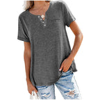 Damen hochwertiges T-Shirt mit Knopfdetail und lockerem Schnitt R&B