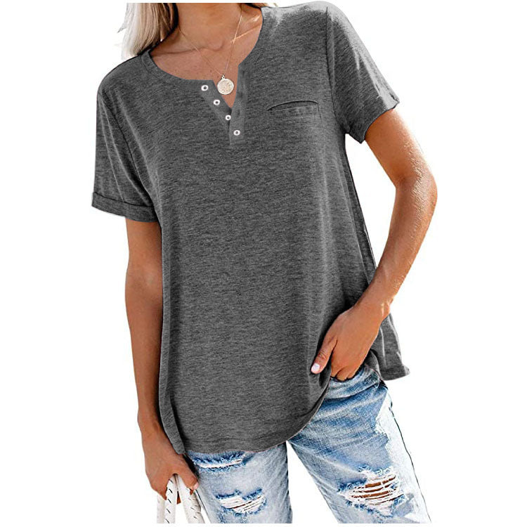 Damen hochwertiges T-Shirt mit Knopfdetail und lockerem Schnitt R&B