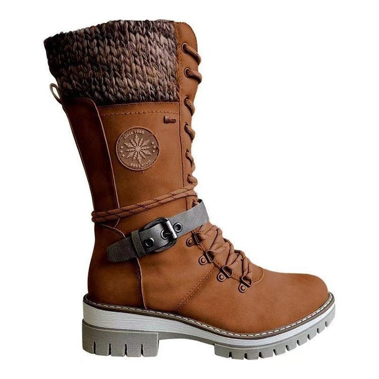 Damen winterliche Schnürstiefel mit kuscheligem Strickkragen und robustem Sohlenprofil R&B
