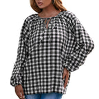 Damen Bluse mit Karo-Muster und Schleifendetail