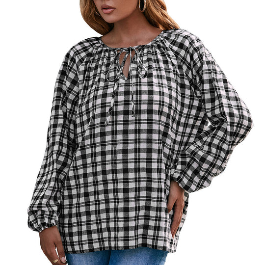 Damen Bluse mit Karo-Muster und Schleifendetail R&B