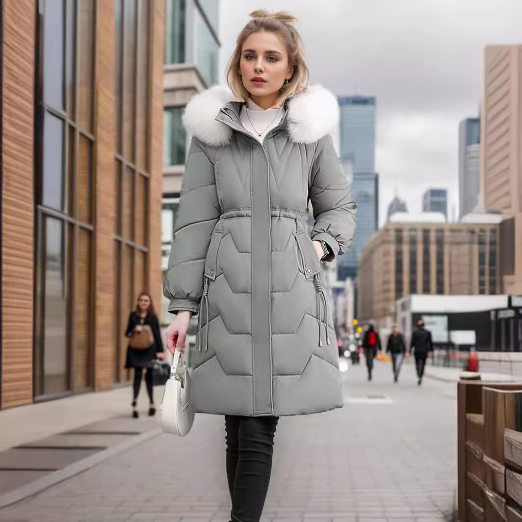 Damen eleganter und isolierter Wintermantel mit abnehmbarem Kunstfellkragen R&B