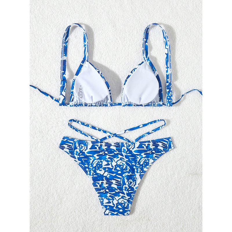 Damen Triangel-Bikini-Set mit verstellbaren Trägern und stylischem Muster