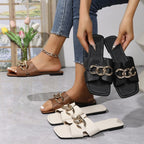 Damen Modische Riemensandalen mit metallischem Kettenband R&B