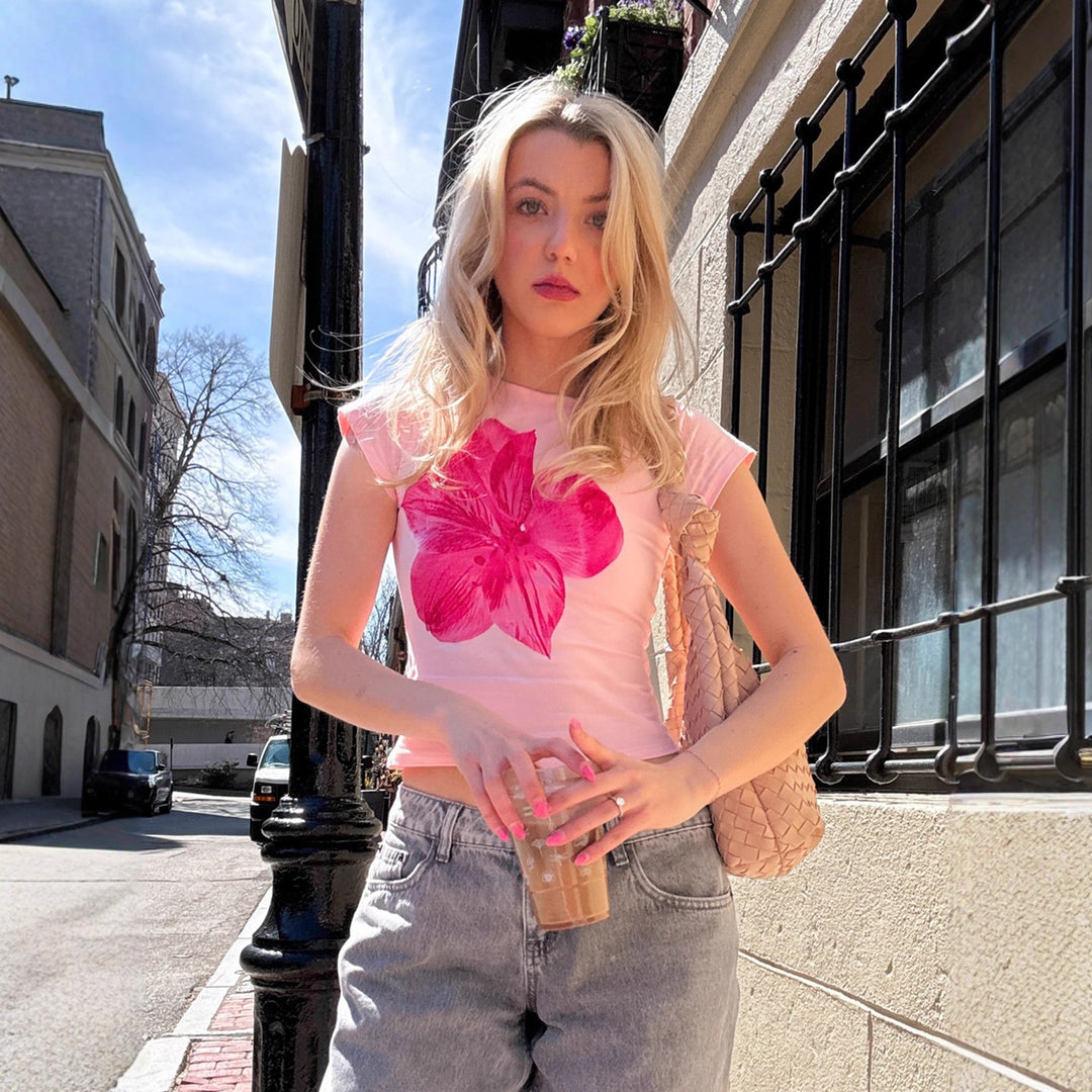 Damen T-Shirt mit floralem Druck und figurbetontem Schnitt R&B