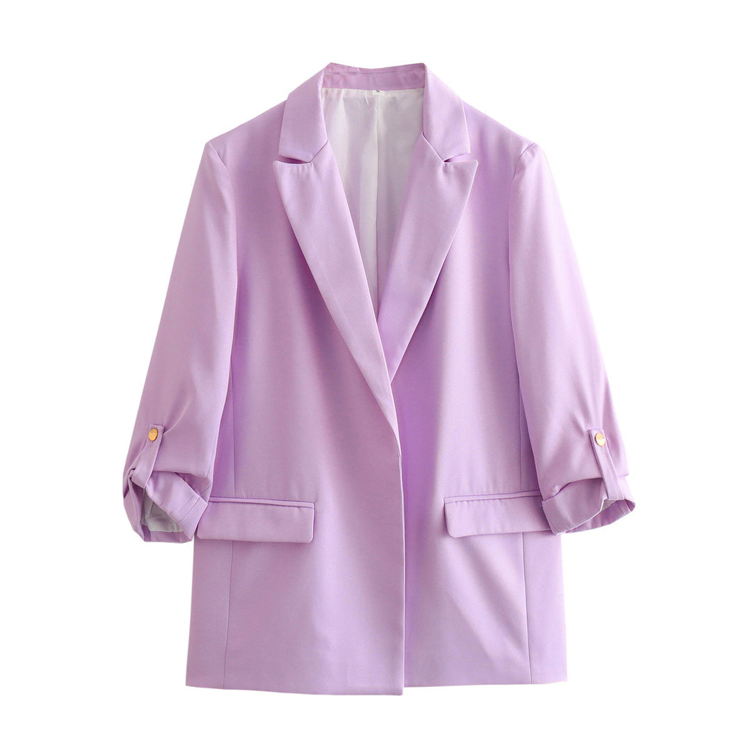 Damen elegante Blazerjacke mit strukturierten Ärmeln und dezenten Goldakzenten R&B
