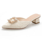 Damen elegante spitze Mules mit luxuriösem Schmuckdetail